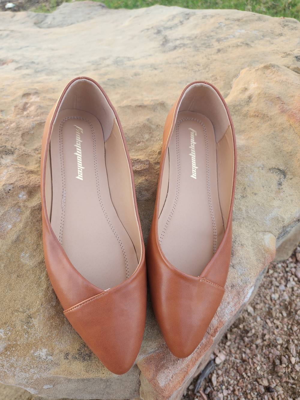 FUNKY MONKEY Women's Pointed-Toe Flats in Tan by Unbranded